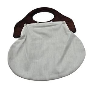 Vintage Bermuda bag w/ White interchangeable fabric cover and a dark wood handle